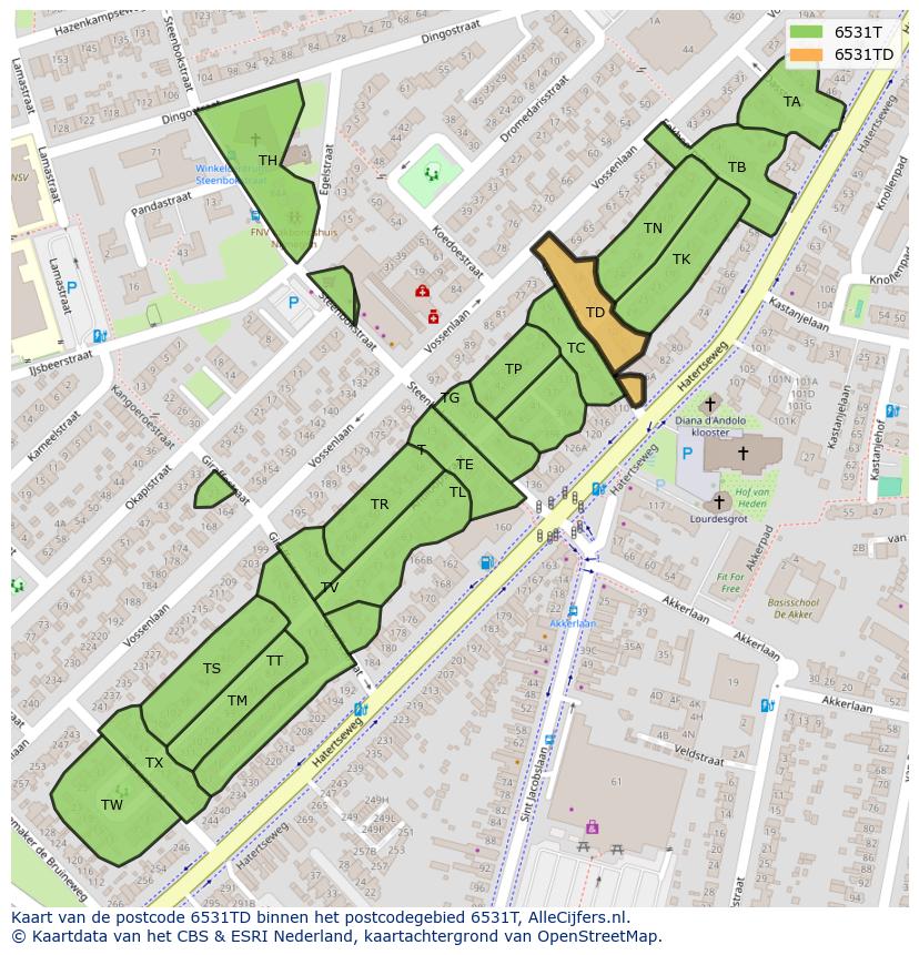 Afbeelding van het postcodegebied 6531 TD op de kaart.