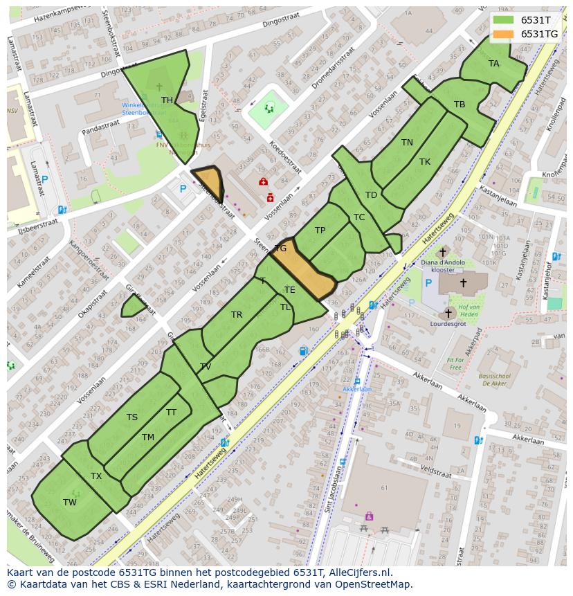 Afbeelding van het postcodegebied 6531 TG op de kaart.