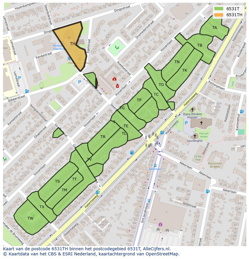 Afbeelding van het postcodegebied 6531 TH op de kaart.