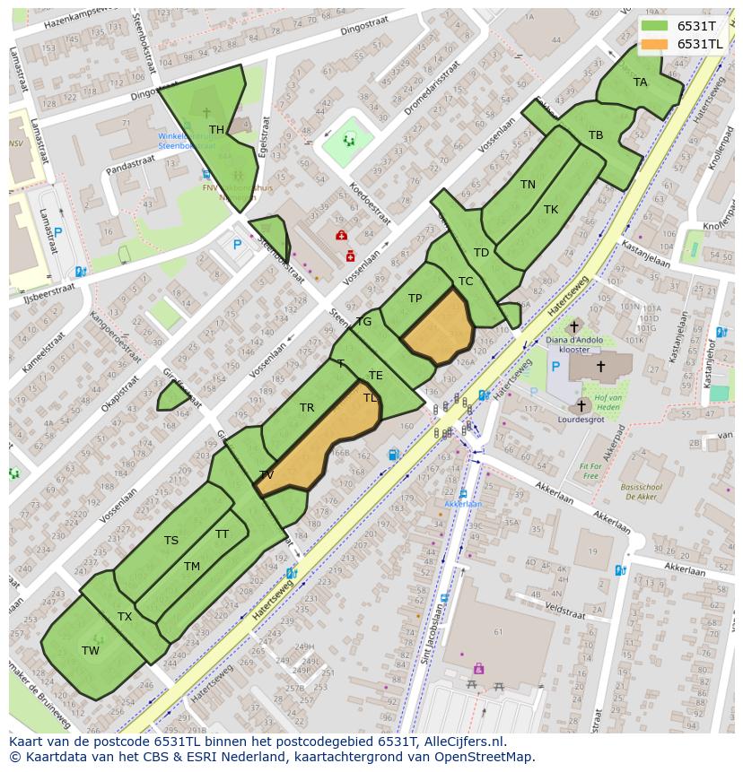 Afbeelding van het postcodegebied 6531 TL op de kaart.