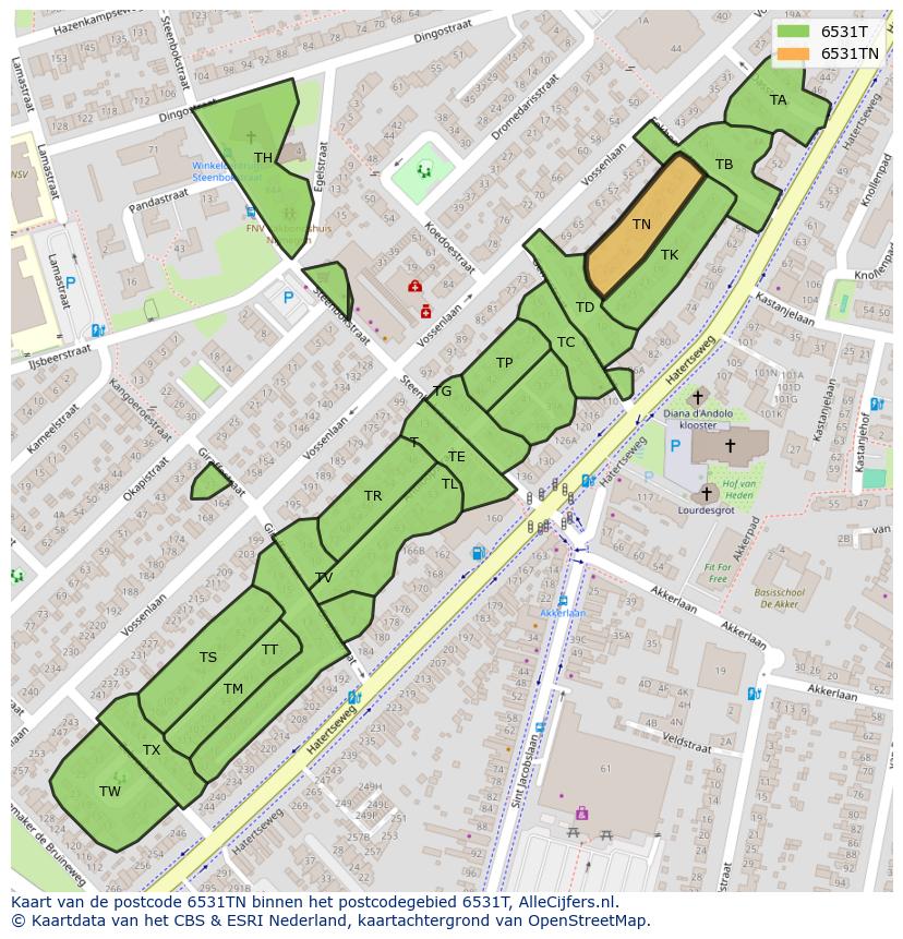 Afbeelding van het postcodegebied 6531 TN op de kaart.