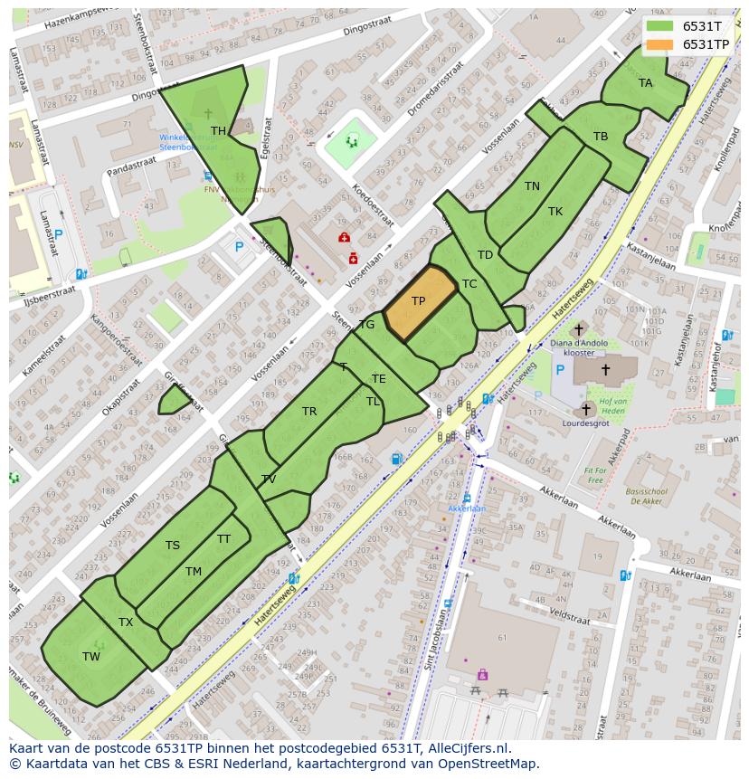 Afbeelding van het postcodegebied 6531 TP op de kaart.