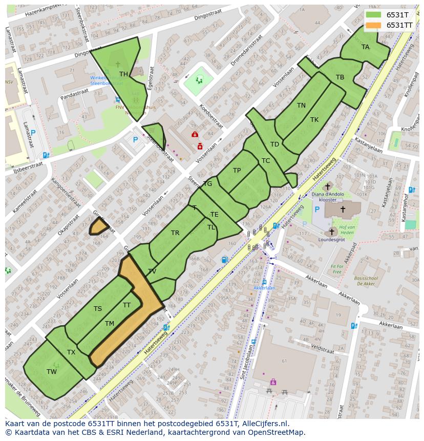 Afbeelding van het postcodegebied 6531 TT op de kaart.