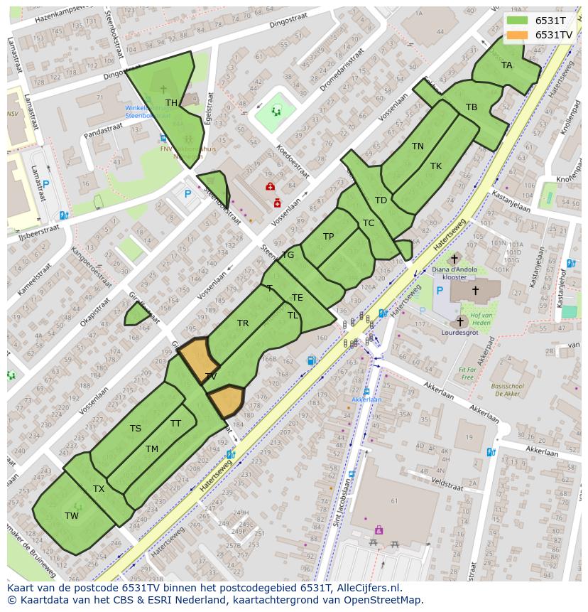 Afbeelding van het postcodegebied 6531 TV op de kaart.