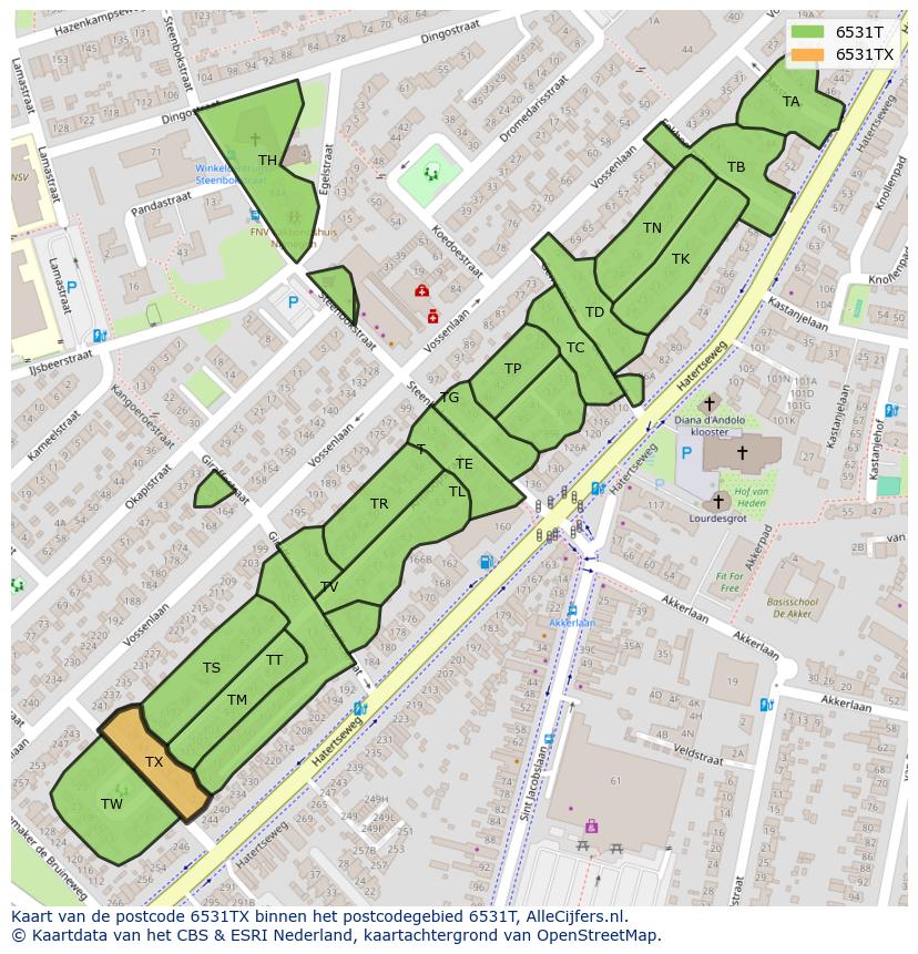 Afbeelding van het postcodegebied 6531 TX op de kaart.