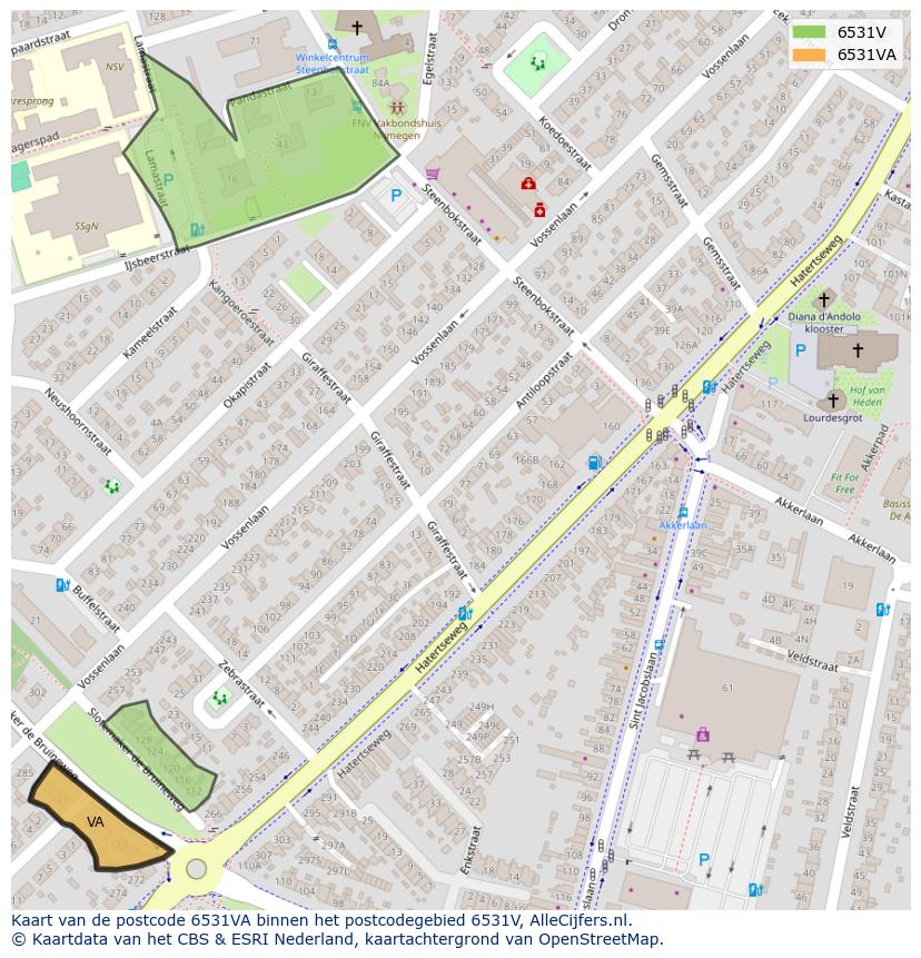 Afbeelding van het postcodegebied 6531 VA op de kaart.
