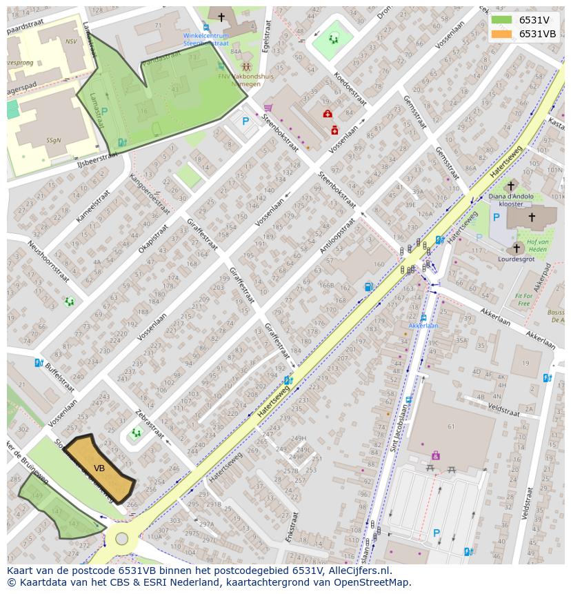 Afbeelding van het postcodegebied 6531 VB op de kaart.