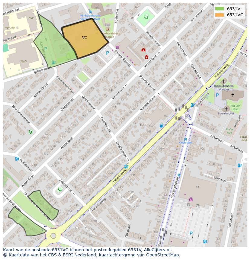 Afbeelding van het postcodegebied 6531 VC op de kaart.