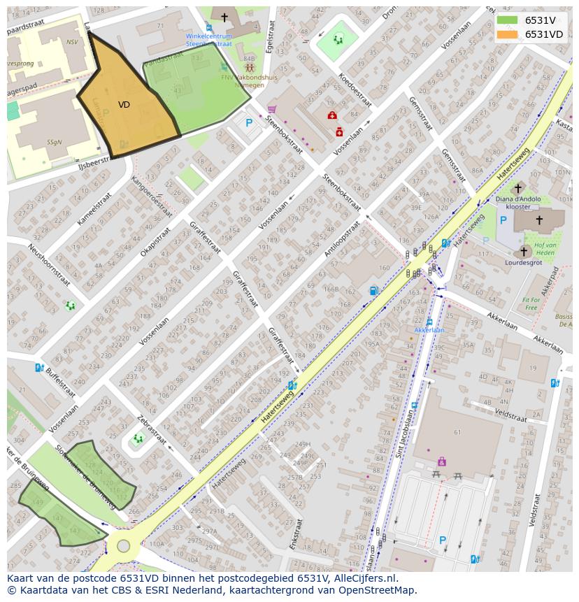 Afbeelding van het postcodegebied 6531 VD op de kaart.
