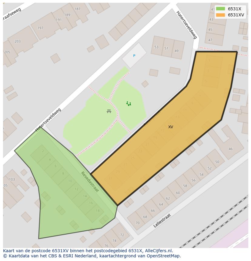 Afbeelding van het postcodegebied 6531 XV op de kaart.