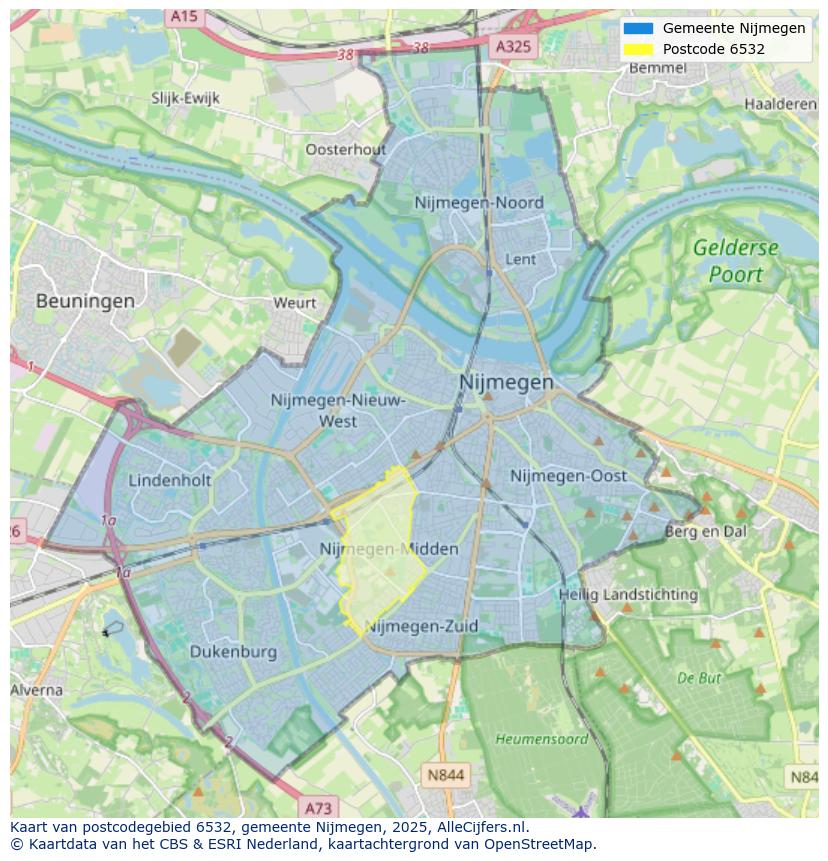 Afbeelding van het postcodegebied 6532 op de kaart.