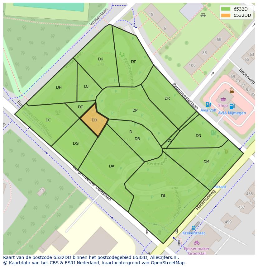 Afbeelding van het postcodegebied 6532 DD op de kaart.