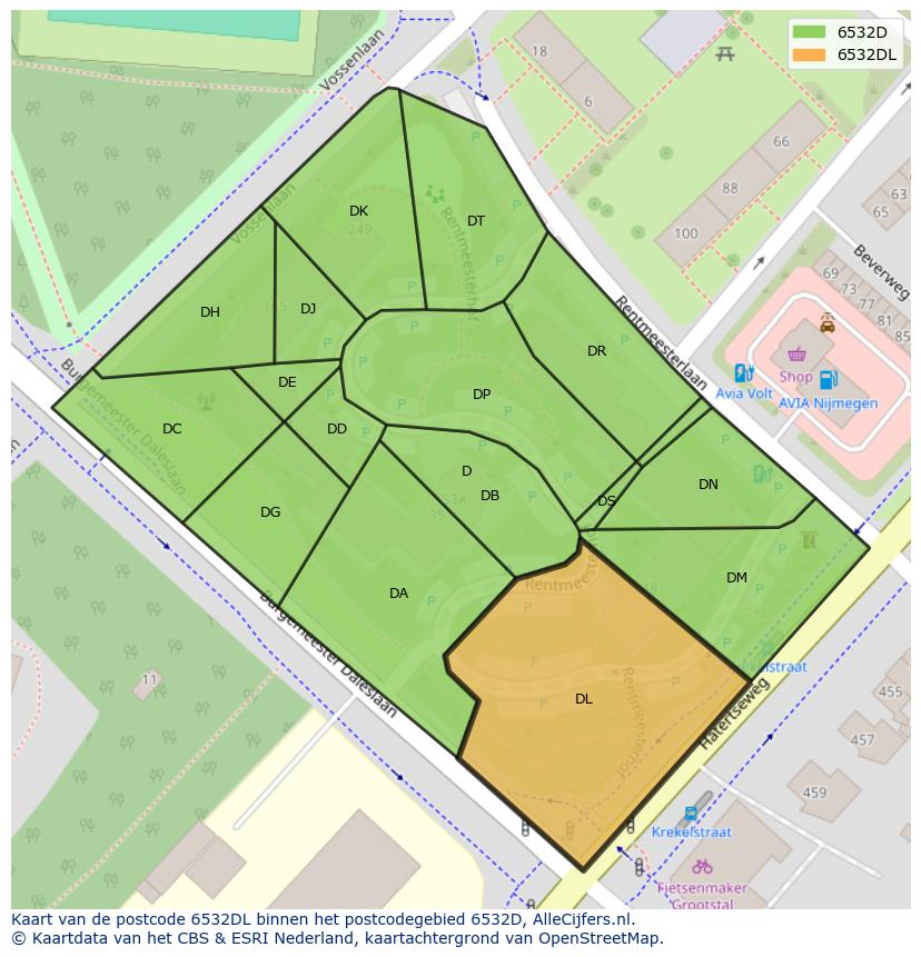 Afbeelding van het postcodegebied 6532 DL op de kaart.