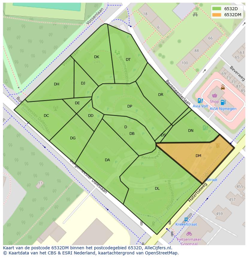 Afbeelding van het postcodegebied 6532 DM op de kaart.