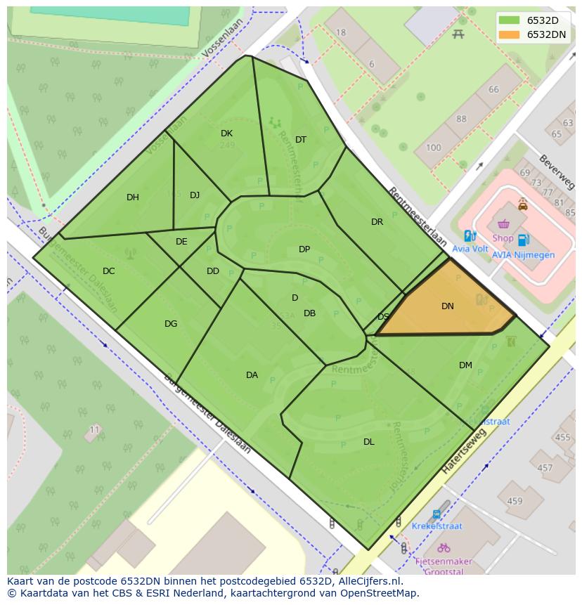 Afbeelding van het postcodegebied 6532 DN op de kaart.
