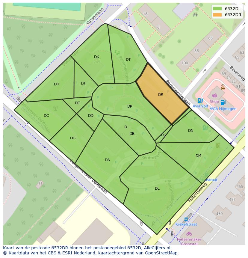 Afbeelding van het postcodegebied 6532 DR op de kaart.