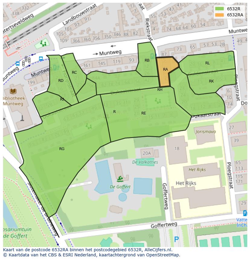 Afbeelding van het postcodegebied 6532 RA op de kaart.