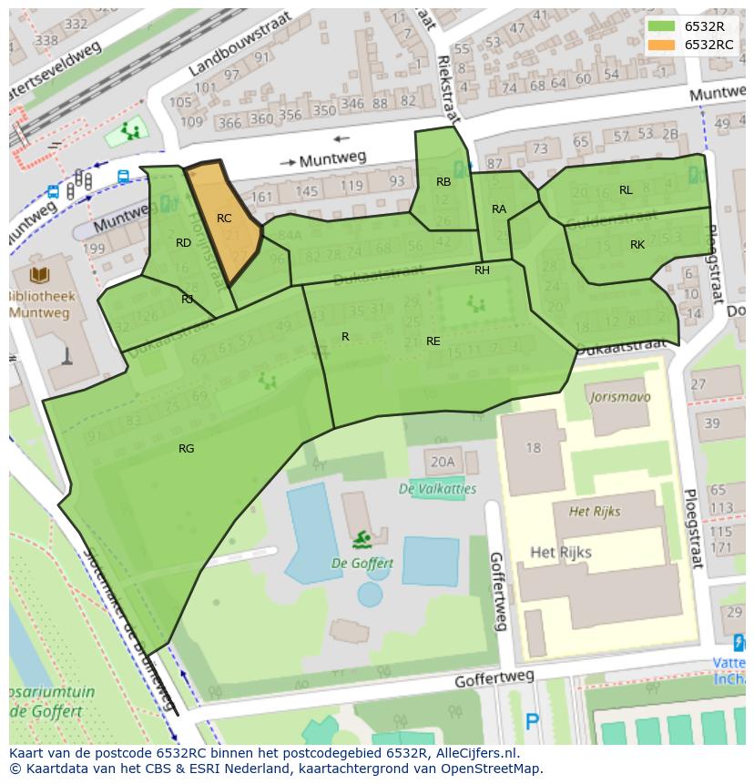 Afbeelding van het postcodegebied 6532 RC op de kaart.