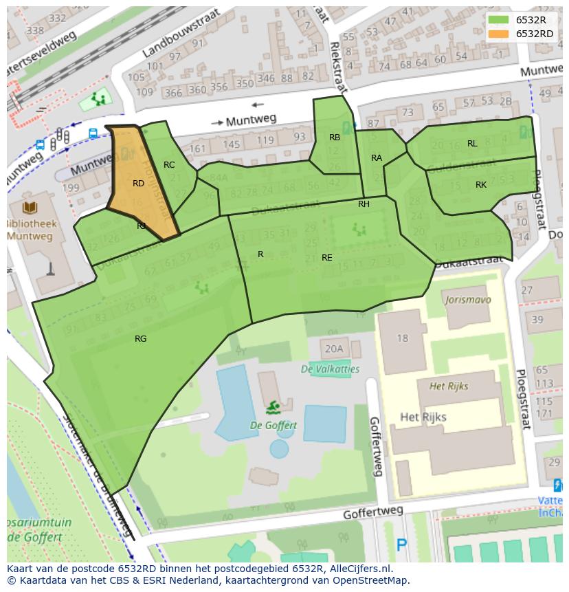 Afbeelding van het postcodegebied 6532 RD op de kaart.
