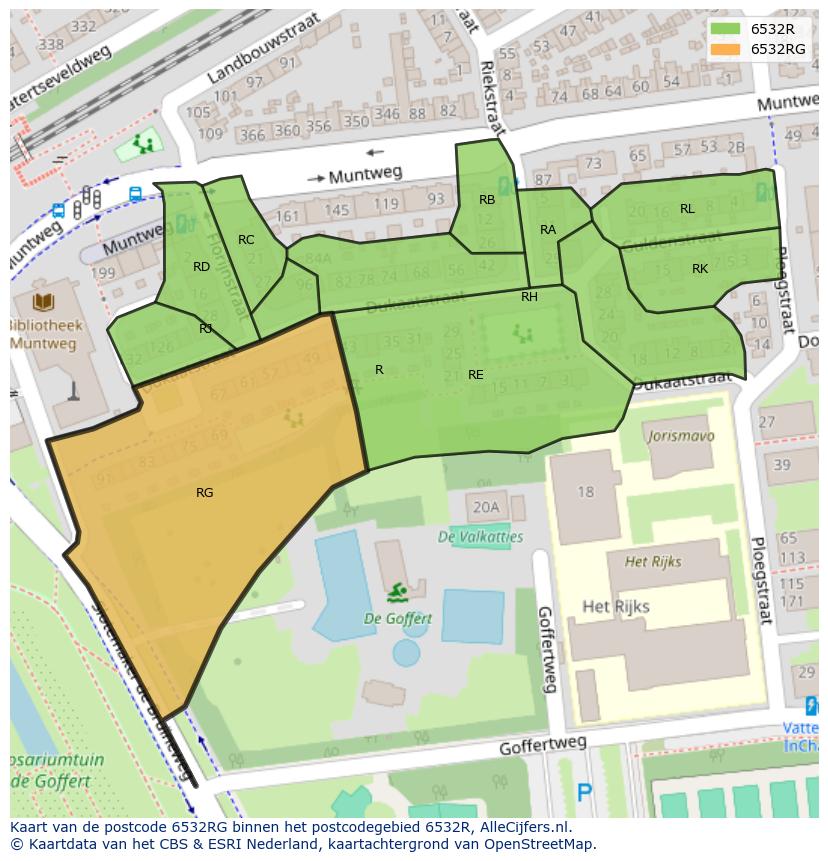 Afbeelding van het postcodegebied 6532 RG op de kaart.