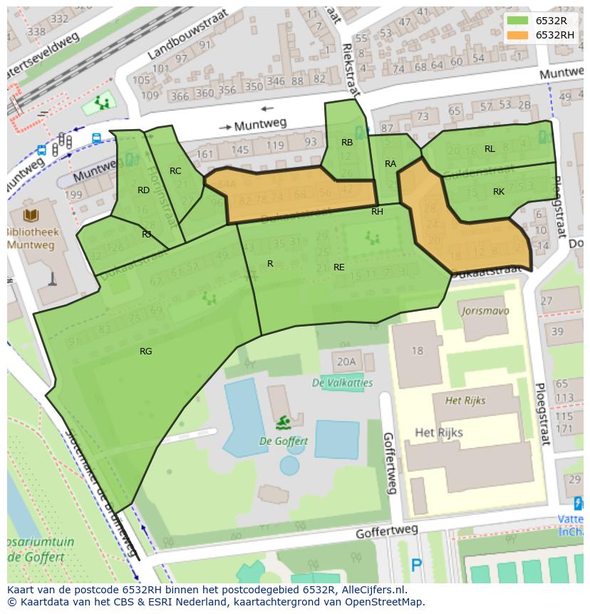 Afbeelding van het postcodegebied 6532 RH op de kaart.