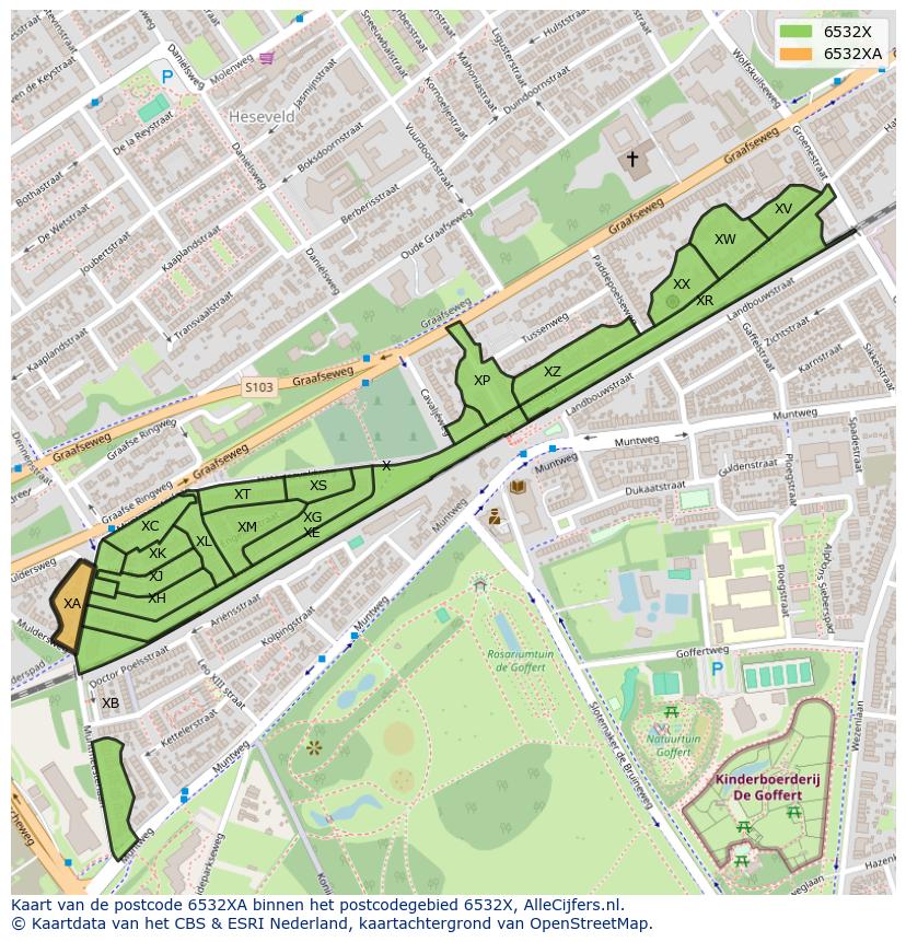 Afbeelding van het postcodegebied 6532 XA op de kaart.