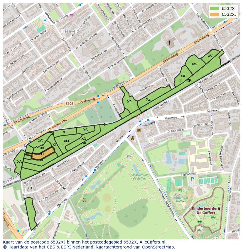 Afbeelding van het postcodegebied 6532 XJ op de kaart.