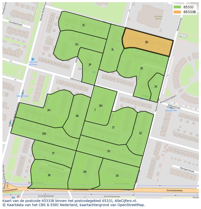 Afbeelding van het postcodegebied 6533 JB op de kaart.