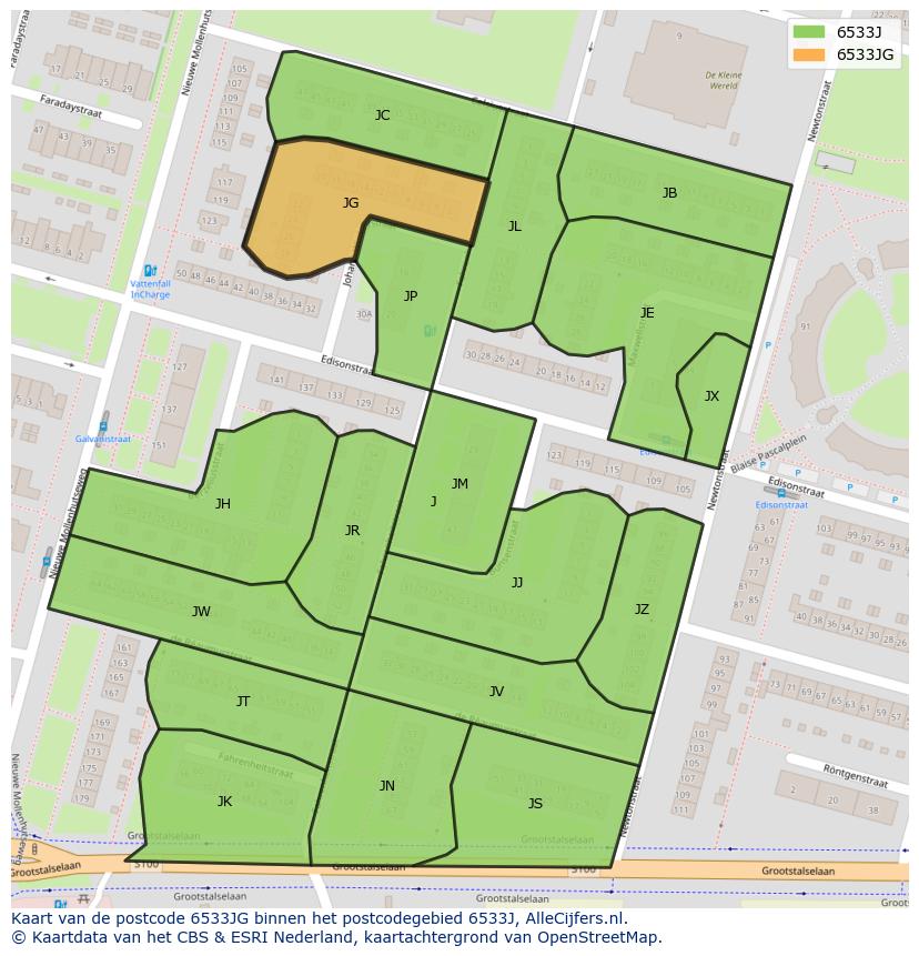 Afbeelding van het postcodegebied 6533 JG op de kaart.