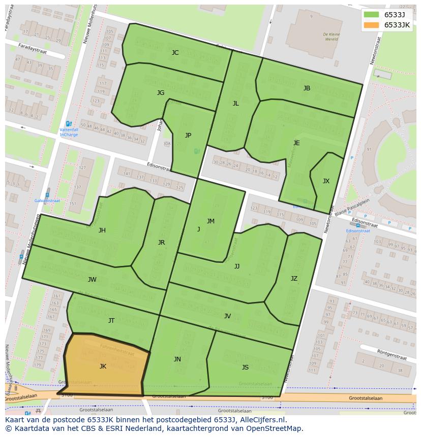 Afbeelding van het postcodegebied 6533 JK op de kaart.