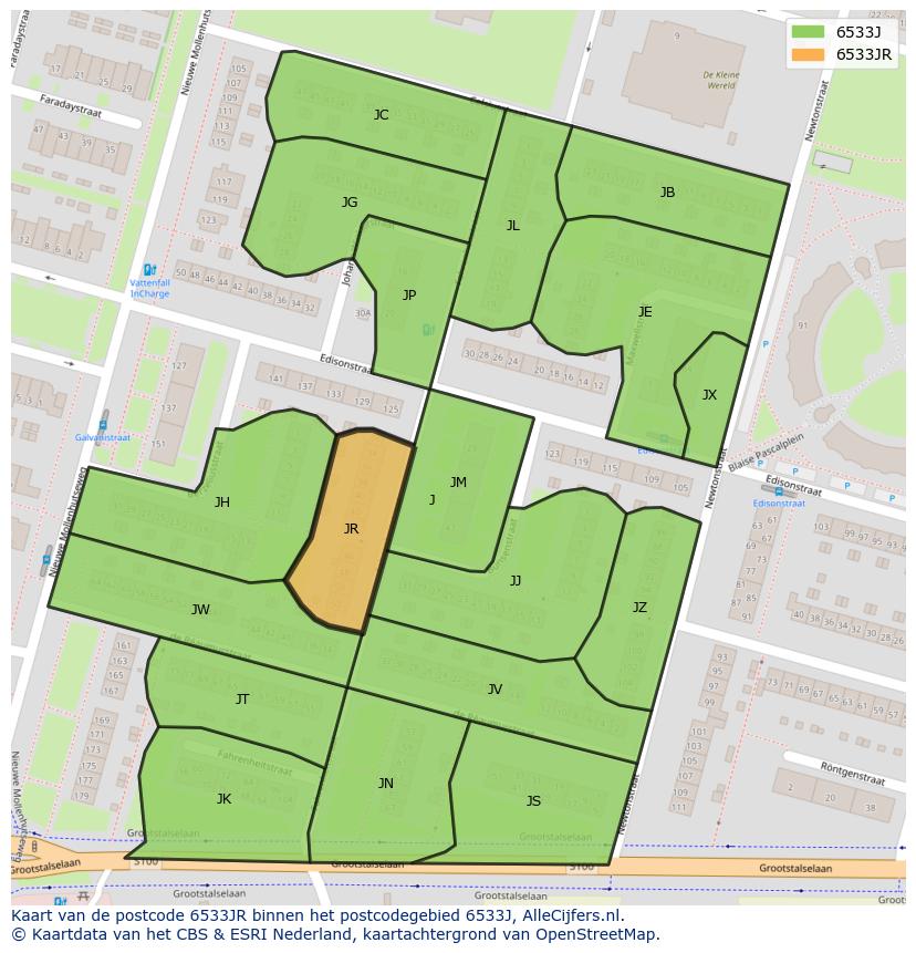 Afbeelding van het postcodegebied 6533 JR op de kaart.