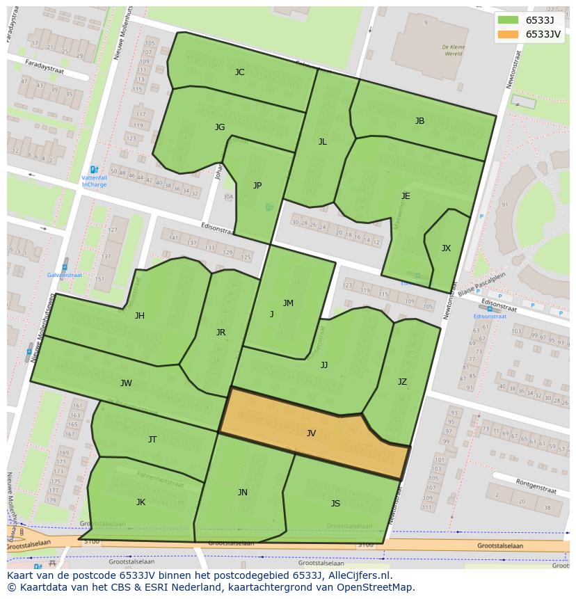 Afbeelding van het postcodegebied 6533 JV op de kaart.