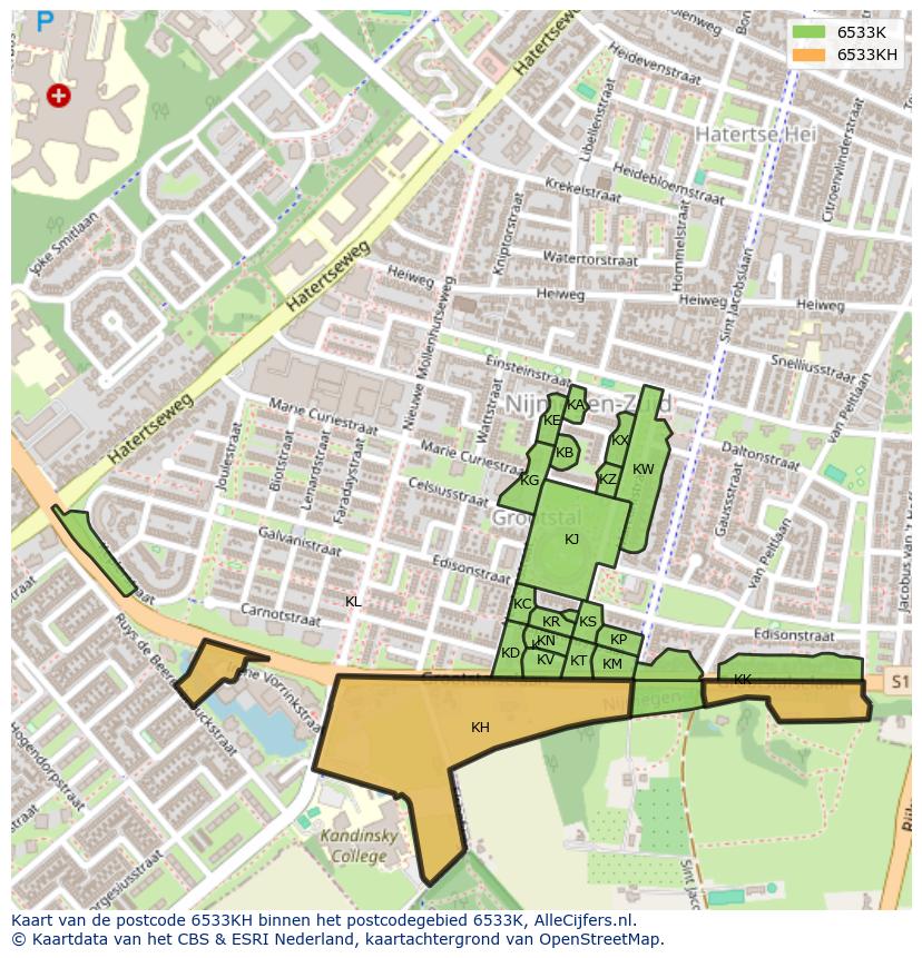 Afbeelding van het postcodegebied 6533 KH op de kaart.