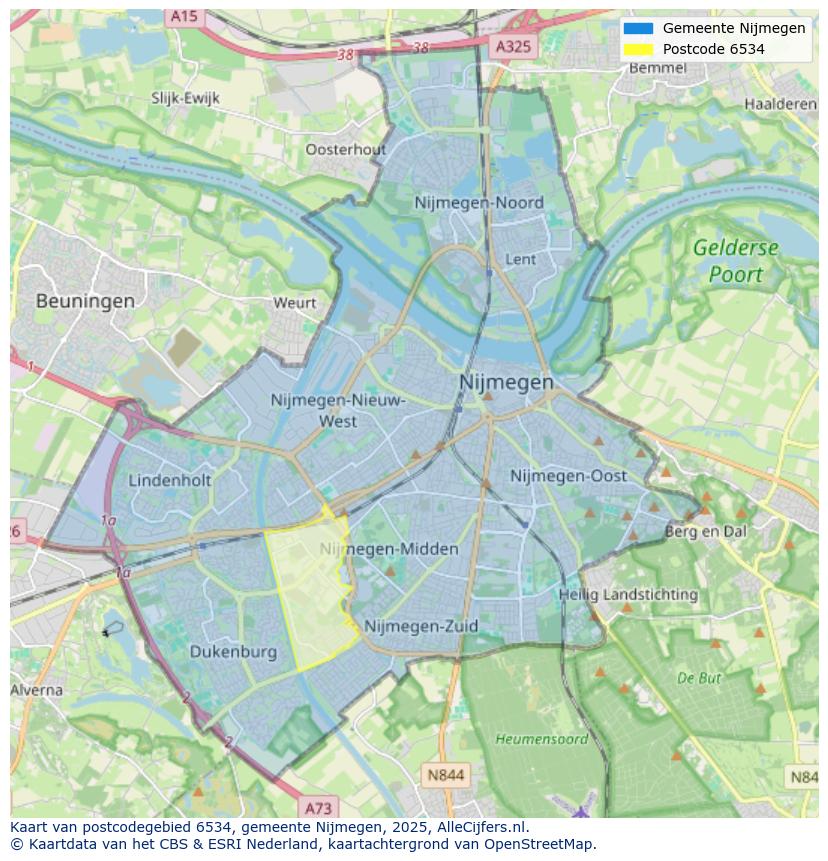 Afbeelding van het postcodegebied 6534 op de kaart.