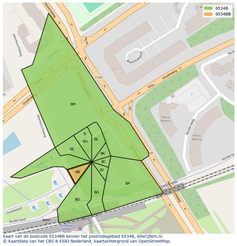Afbeelding van het postcodegebied 6534 BB op de kaart.