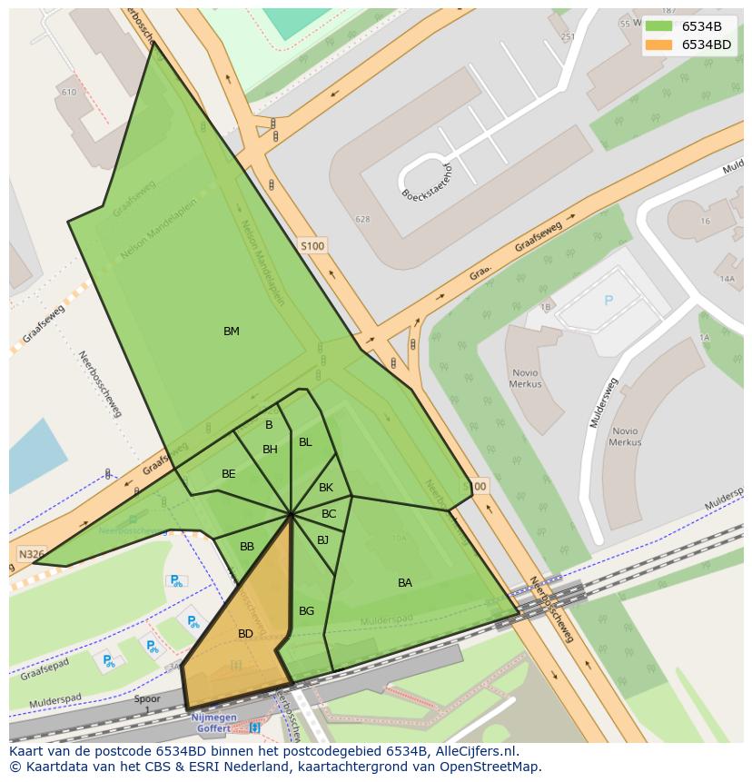 Afbeelding van het postcodegebied 6534 BD op de kaart.