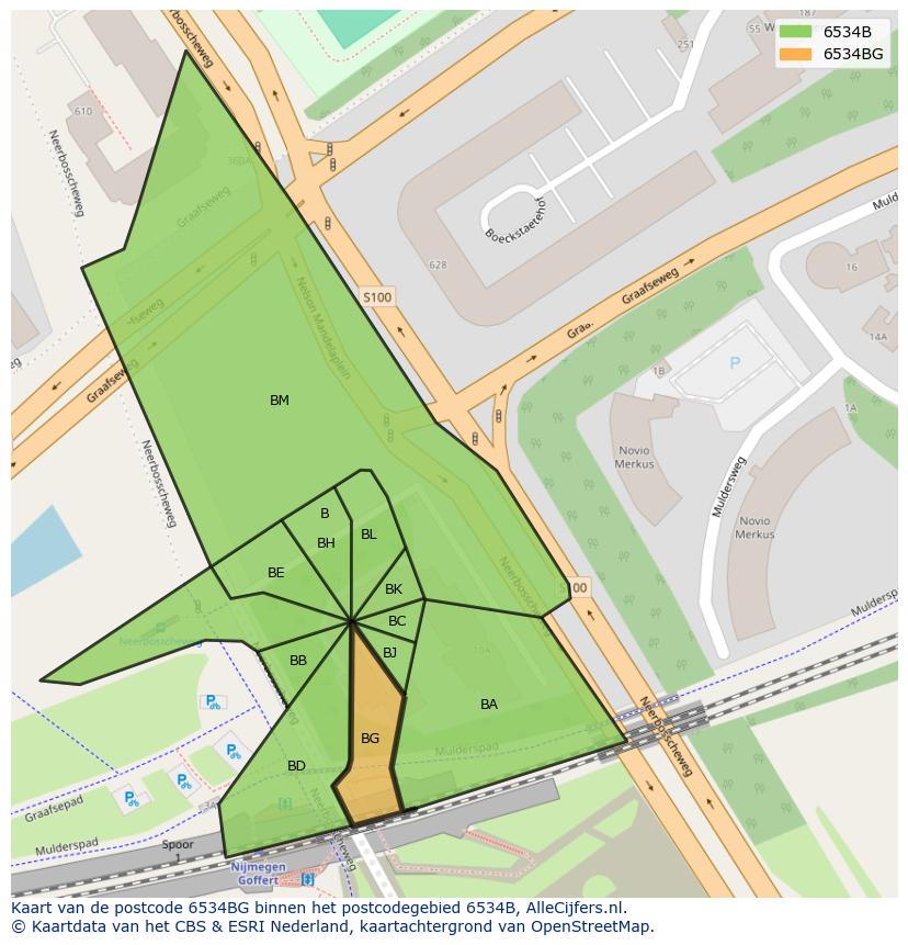 Afbeelding van het postcodegebied 6534 BG op de kaart.