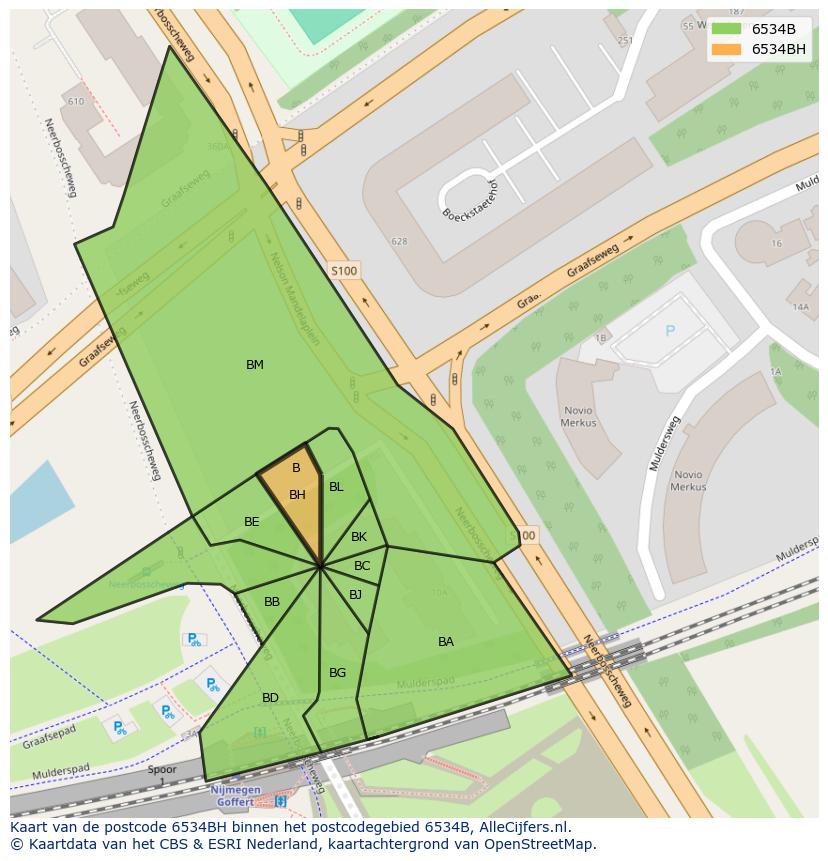 Afbeelding van het postcodegebied 6534 BH op de kaart.