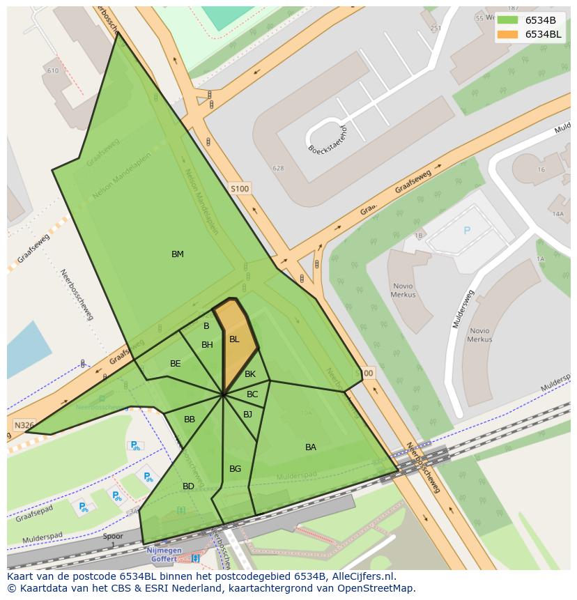 Afbeelding van het postcodegebied 6534 BL op de kaart.