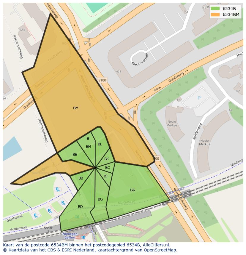 Afbeelding van het postcodegebied 6534 BM op de kaart.