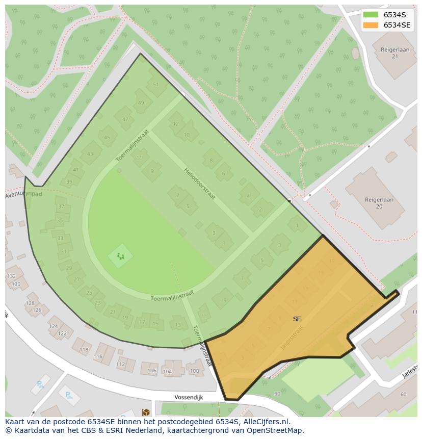 Afbeelding van het postcodegebied 6534 SE op de kaart.