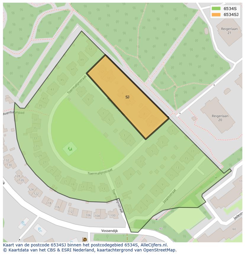 Afbeelding van het postcodegebied 6534 SJ op de kaart.
