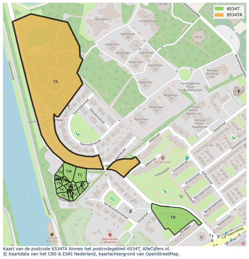 Afbeelding van het postcodegebied 6534 TA op de kaart.