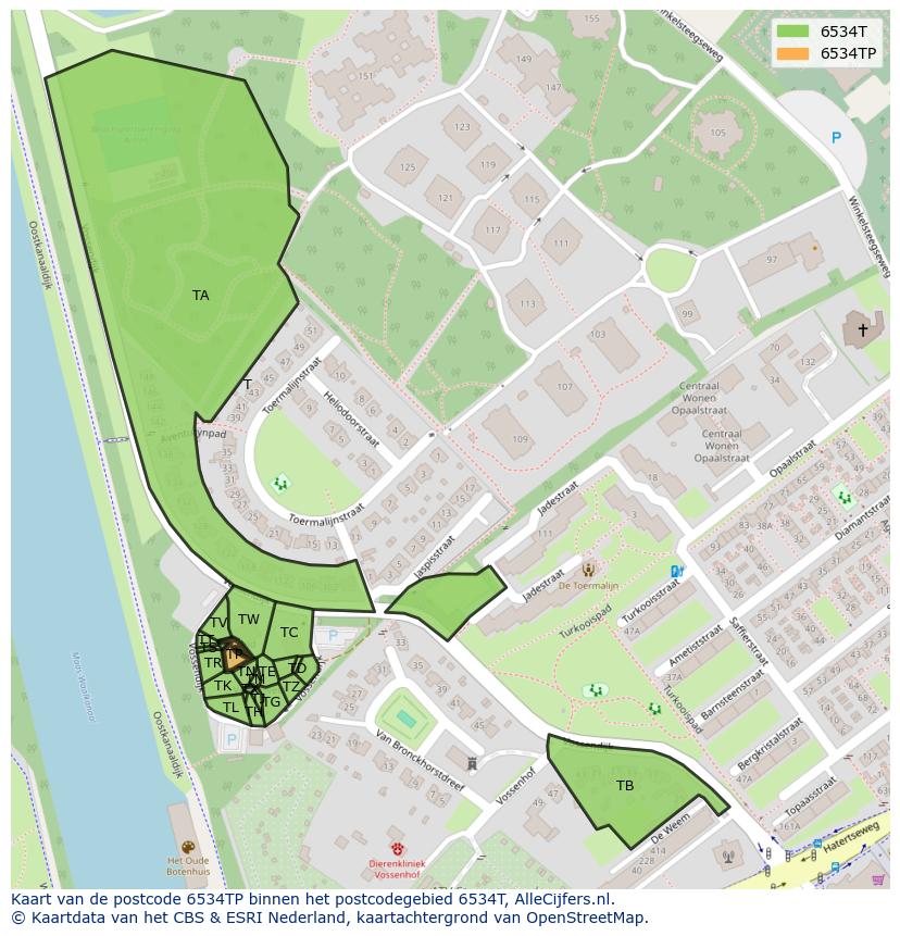 Afbeelding van het postcodegebied 6534 TP op de kaart.