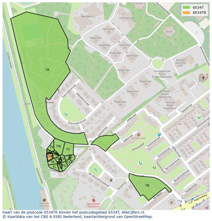 Afbeelding van het postcodegebied 6534 TR op de kaart.