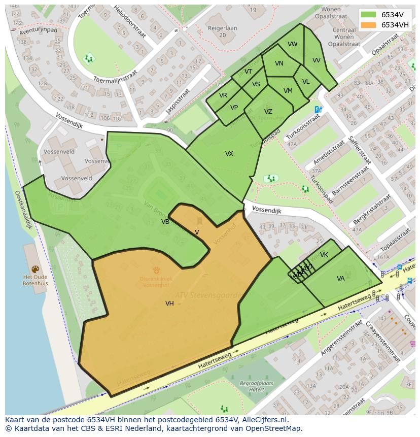 Afbeelding van het postcodegebied 6534 VH op de kaart.