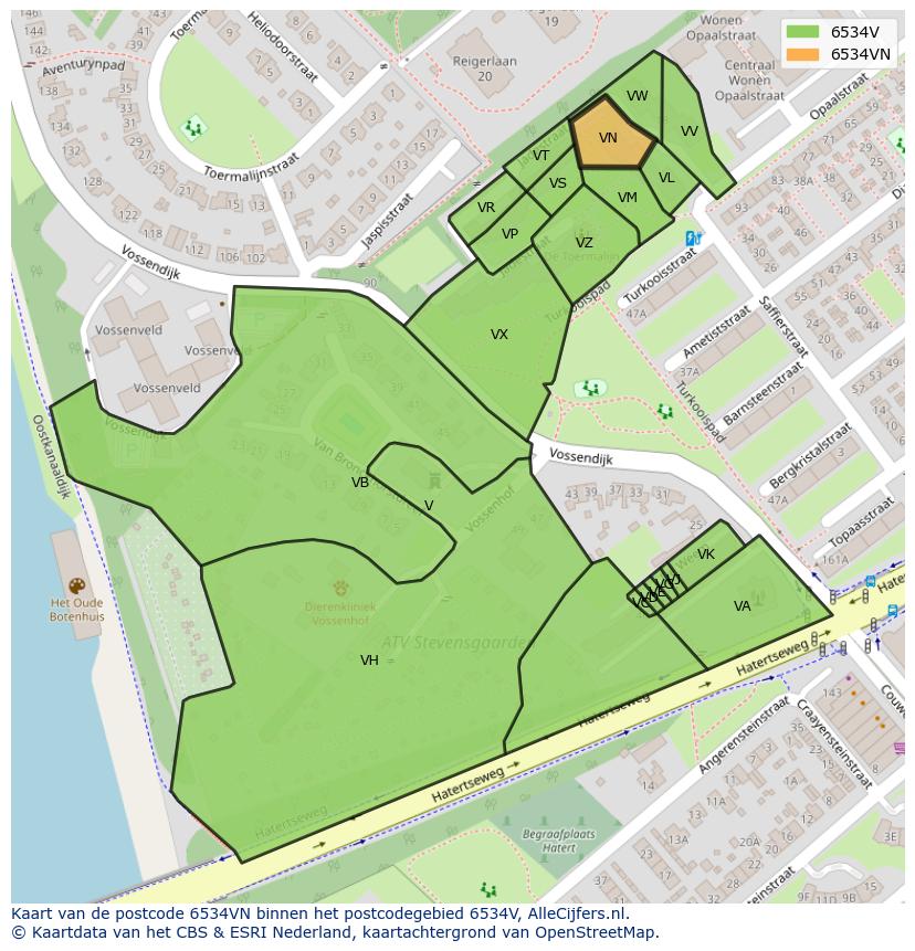 Afbeelding van het postcodegebied 6534 VN op de kaart.