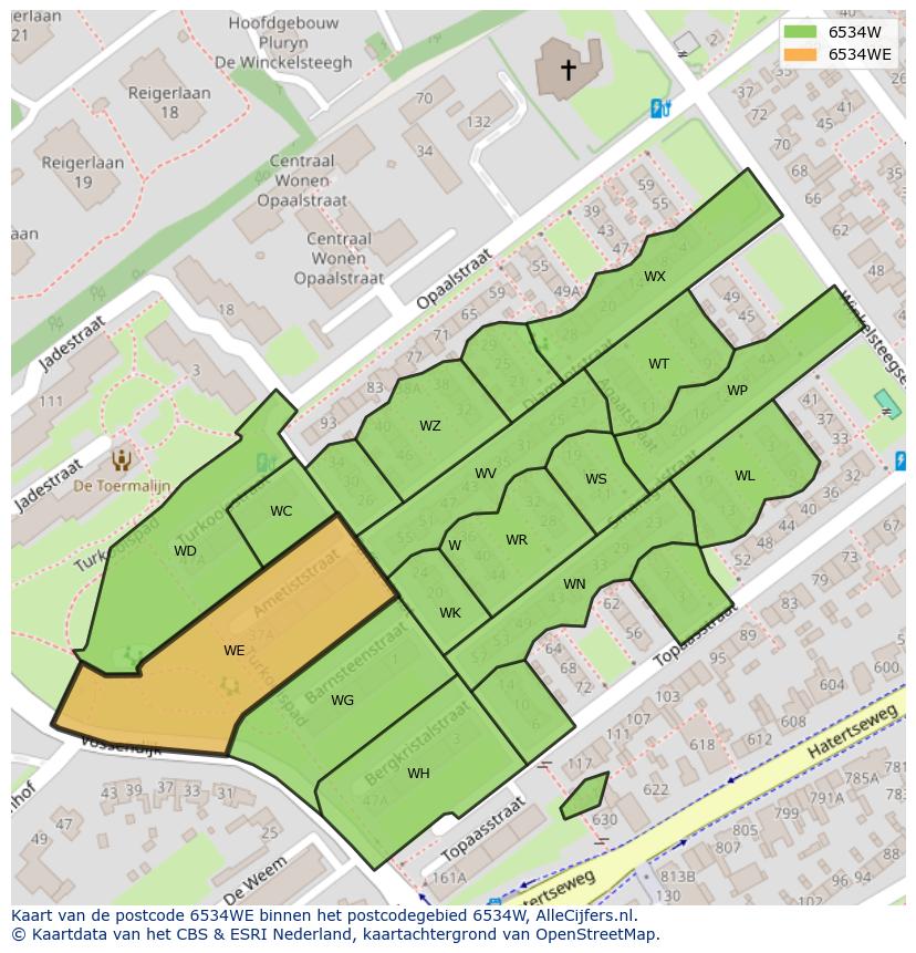 Afbeelding van het postcodegebied 6534 WE op de kaart.