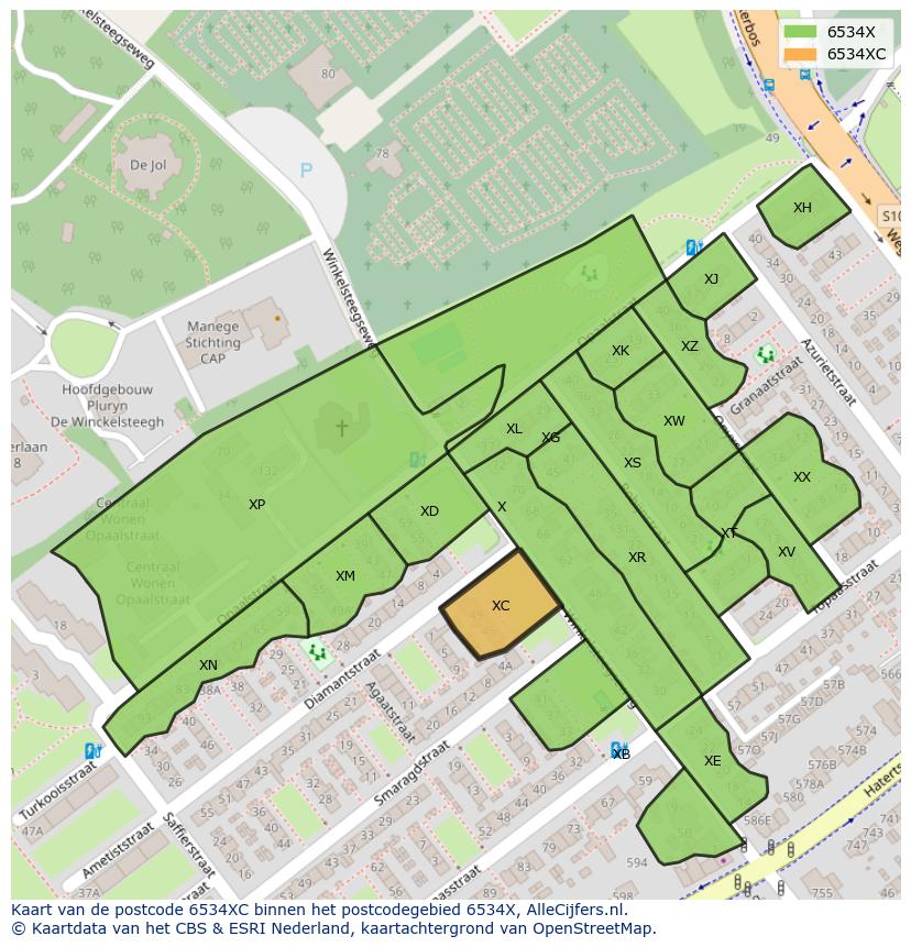 Afbeelding van het postcodegebied 6534 XC op de kaart.