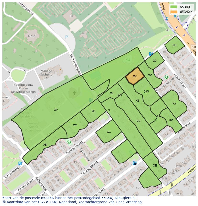Afbeelding van het postcodegebied 6534 XK op de kaart.
